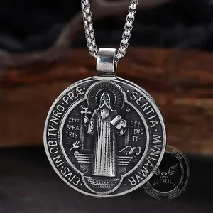 GTHIC Vintage St. Benedict Medal Stainless Steel Pendant for Men Women Personalized Statement Accessory Daily Wear