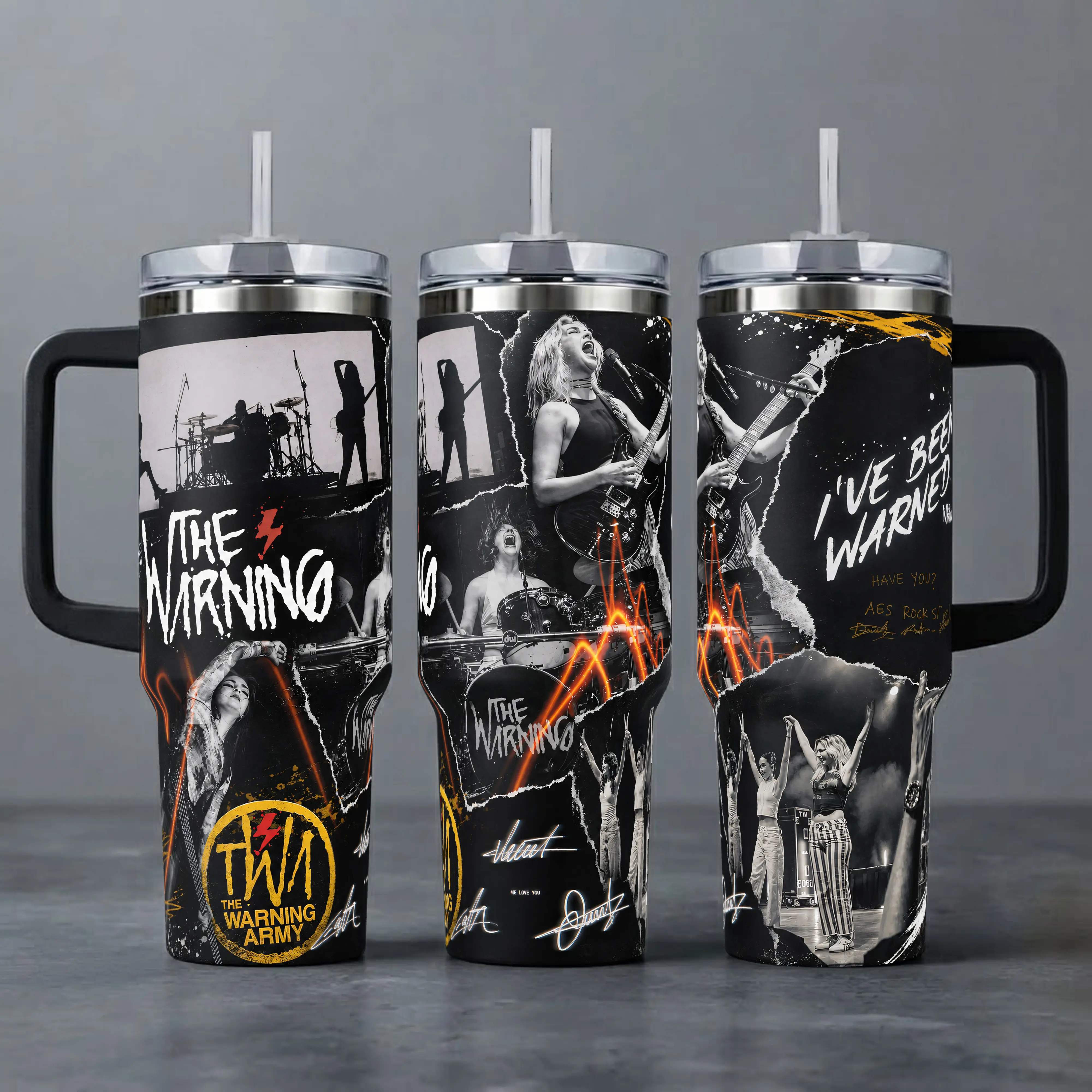 The Warning Band Tumbler, 20oz & 40oz Insulated Travel Mug with Handle & Straw, Rock Band Concert Art Cup, TWA Fan Merchandise,