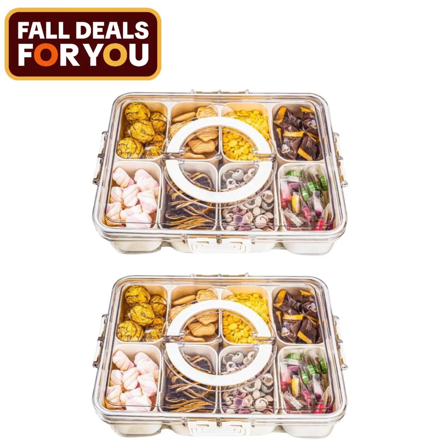 【Autumn Essential】Divided Serving Tray with Lid and Handle - Snackle Box Charcuterie Container for Portable Snack Platters - Clear Organizer for Candy