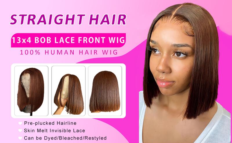 200% Density Brown Bob Wig Human Hair 13x4 HD Lace Frontal Short Straight Lace Front Bob Wigs For Black Women Chocolate Brown Human Hair Wig Pre Plucked Glueless Side Part Chocolate Brown Wig 10 Inch