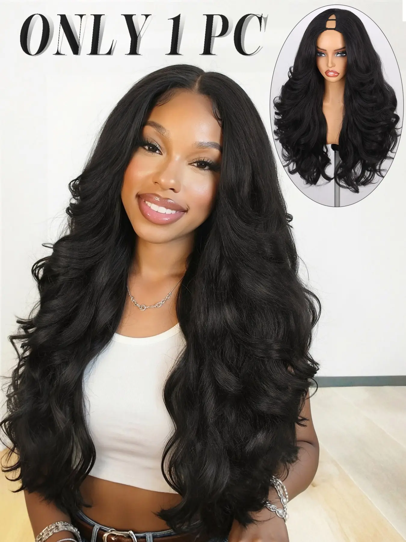 26-Inch V Part Wig, Synthetic Glueless Wig, Synthetic Long Wavy Wig for Women, Natural Looking, Ideal for Daily & Party Use