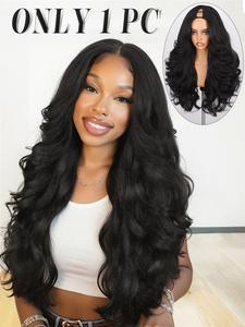 Yaki Curly V Part Wig 26 Inch, Synthetic Half Wig Glueless U Part, Flip Curls, Synthetic Wavy Curly, Natural, for Women, Daily Party Use
