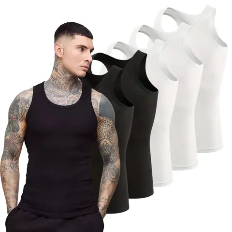 Mens Tank-Top Beaters 100% Cotton Muscle-Fit ribbed Vests