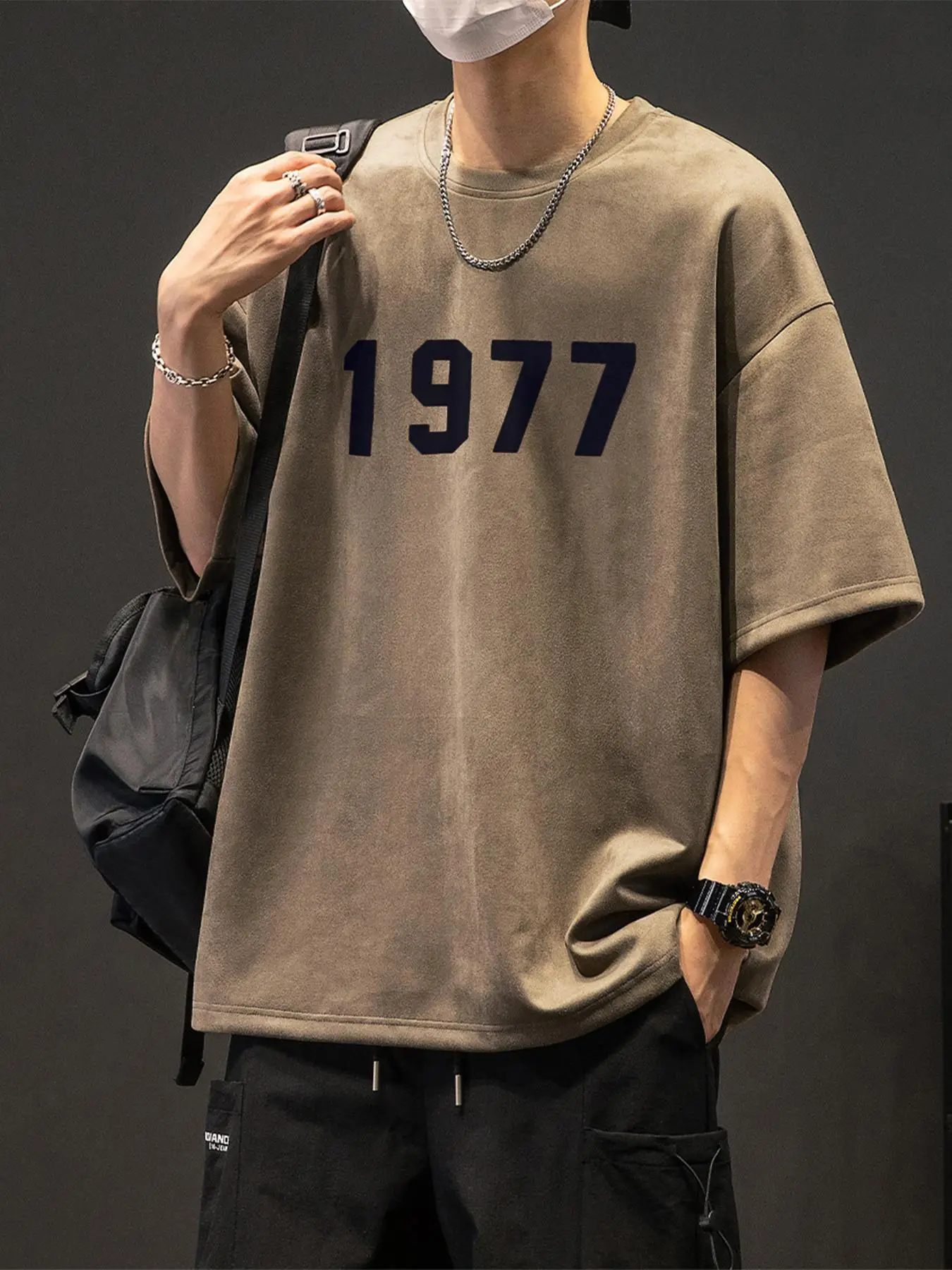 Men's Regular Fit Number Print Drop Shoulder Tee, Short Sleeve Crew Neck T-Shirt, Preppy Casual Summer Top for Spring & Summer Outdoor, National Day C