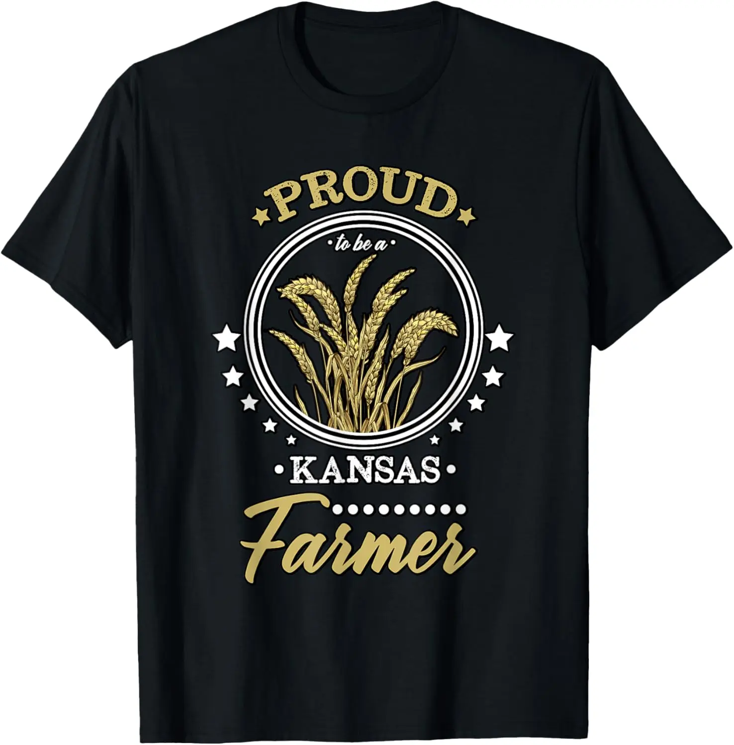 Proud Kansas Farmer Gift Local Farmers Mens Farming Wheat Summer Casual Shortsleeve Cotton T-Shirt