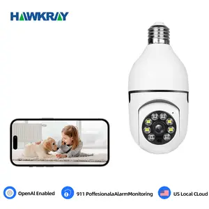 Hawkray 4MP Bulb AI Smart Camera, Contextual and Searchable AI Cams Work with ChatGPT, Mobile Remote Viewing, 911 Alarm Dispatch Monitoring 360° Rotating Color Night Vision, Motion Detection and Real-time Alerts,Two Way Audio,TF Card & Cloud Storage