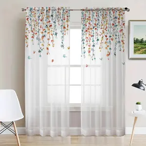 Colorful Flower Vine Pattern Curtain, Lightweight Soft Curtain, Window Curtain for Home Living Room Bedroom Hotel Decor, Home Decoration Curtain