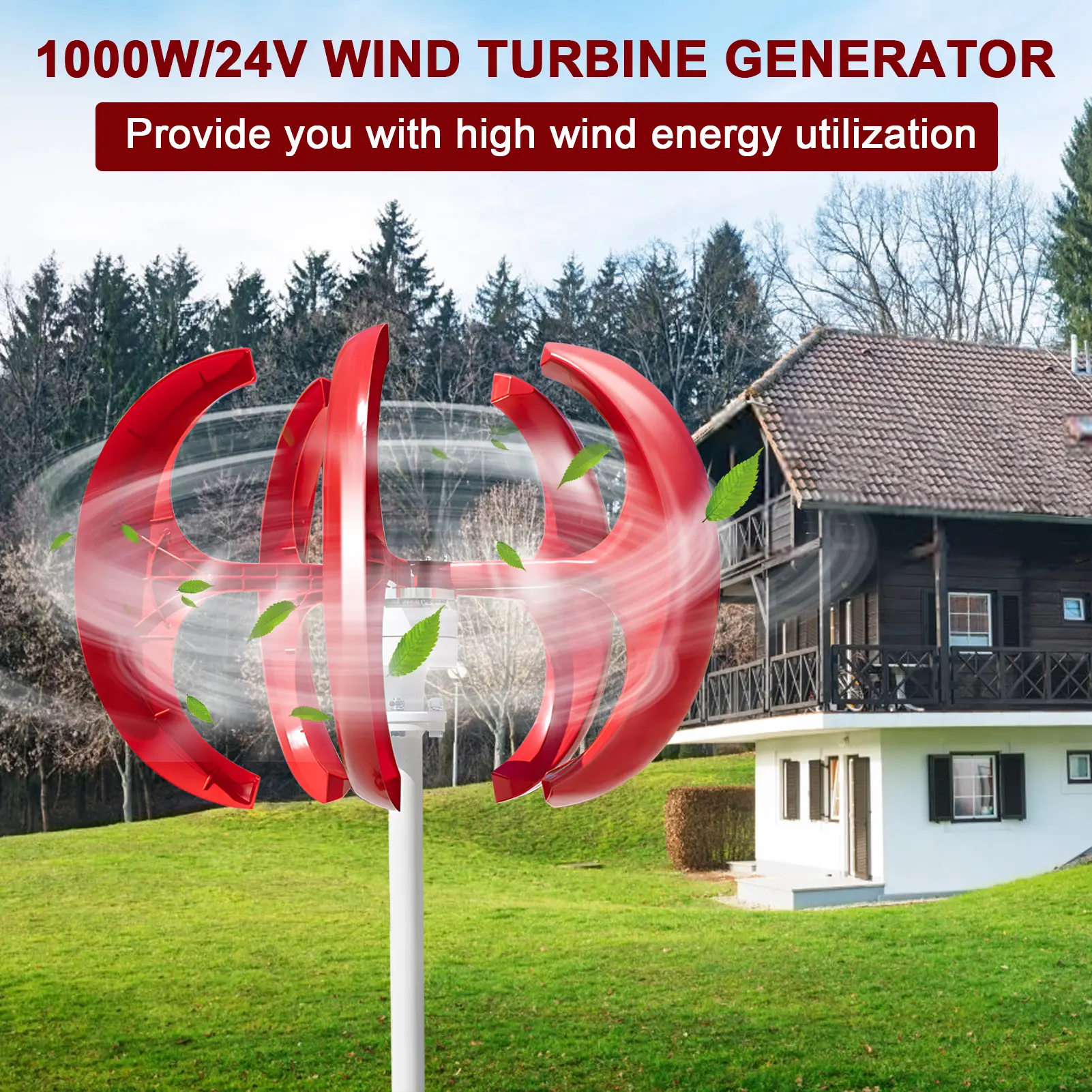 5-Blade Lantern Wind Turbines Generator Kit, 000W 12V/24V Wind Turbines Generator, 5-Blade Lantern Wind Turbines Generator Kit, Electromagnetic Electricity Producer Equipment