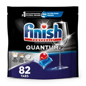 Finish Quantum Dishwasher Pods, No Pre-Rinse Detergent For 24HR Dried-On Stain & Grease, 82 Count