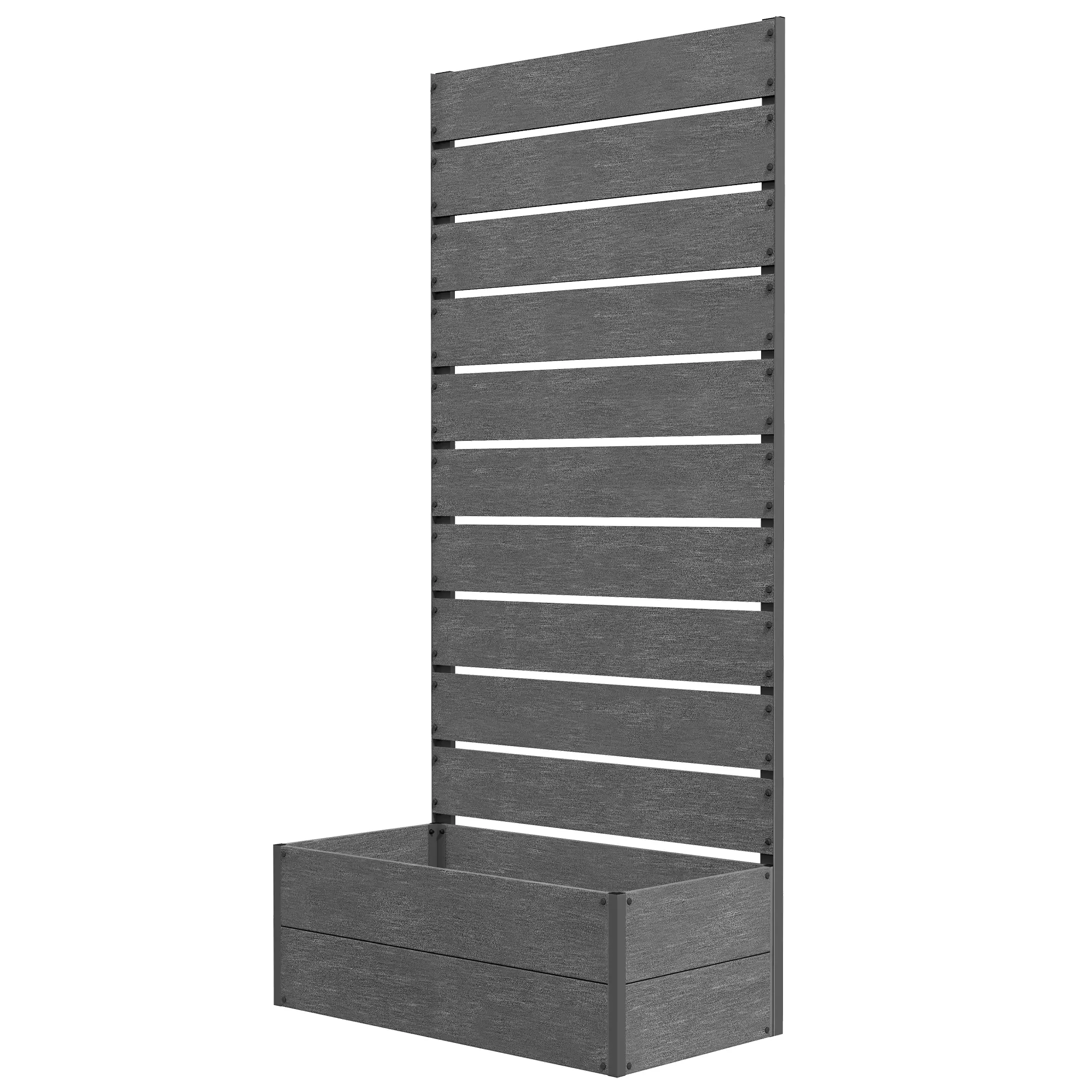 Gray Aluminum Frame Wood Plastic Board Raised Planter With 48 8 Inch Trellis Bottom Drainage Gap 165Lbs Load For Outdoor Climbing Plants Vegetables And Fruit Planting