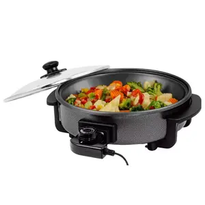 NEW 113 Sq In Black Electric Skillet with Nonstick Coating and Tempered Glass Lid OVENTE
