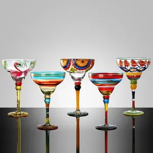Hand-Painted Cocktail Glasses, Unique Floral and Geometric Design, Colorful Cognac Glasses for Home Bars, Hand Wash Only