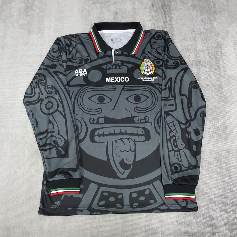 1998 World Cup Mexico National Team Away Long Sleeve Retro Soccer Jersey Black