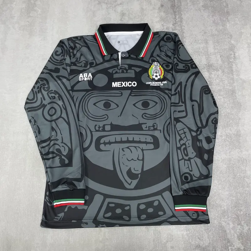 1998 World Cup Mexico National Team Away Long Sleeve Retro Soccer Jersey Black
