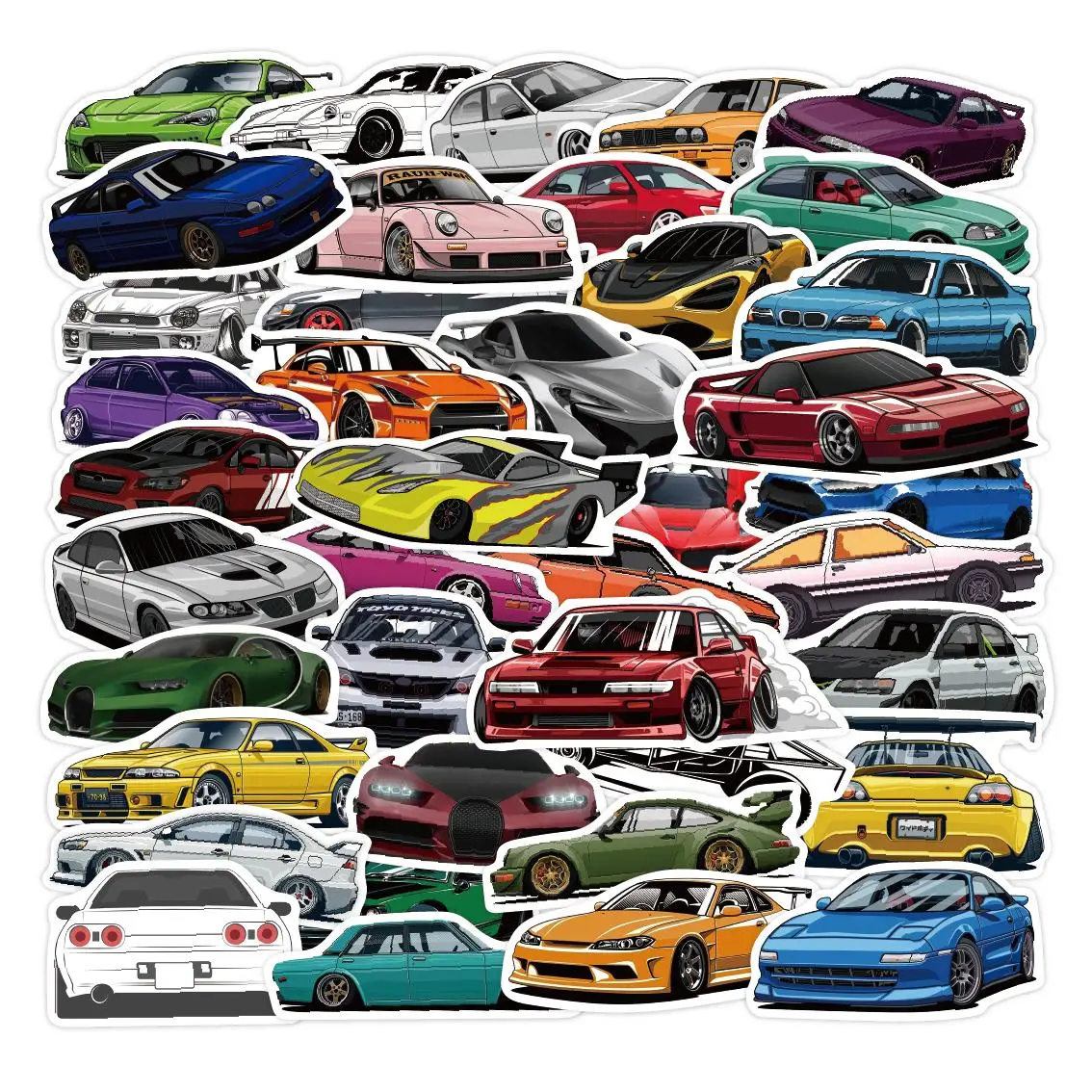 Car Series Sticker, 50pcs/set Waterproof Self Adhesive Decor Paper, Decor Sticker for Gift Greeting Card Water Bottle Laptop Phone