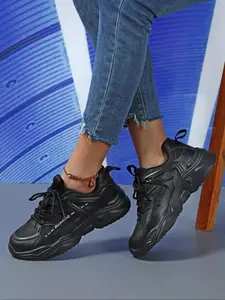 Women's Fashionable Lace Up Low Top Sneakers, Casual Comfortable Breathable Sports Running Shoes, Female All-match Round Toe Chunky Sneakers for Daily Life, Sporty Running Shoes, Casual Running Footwear