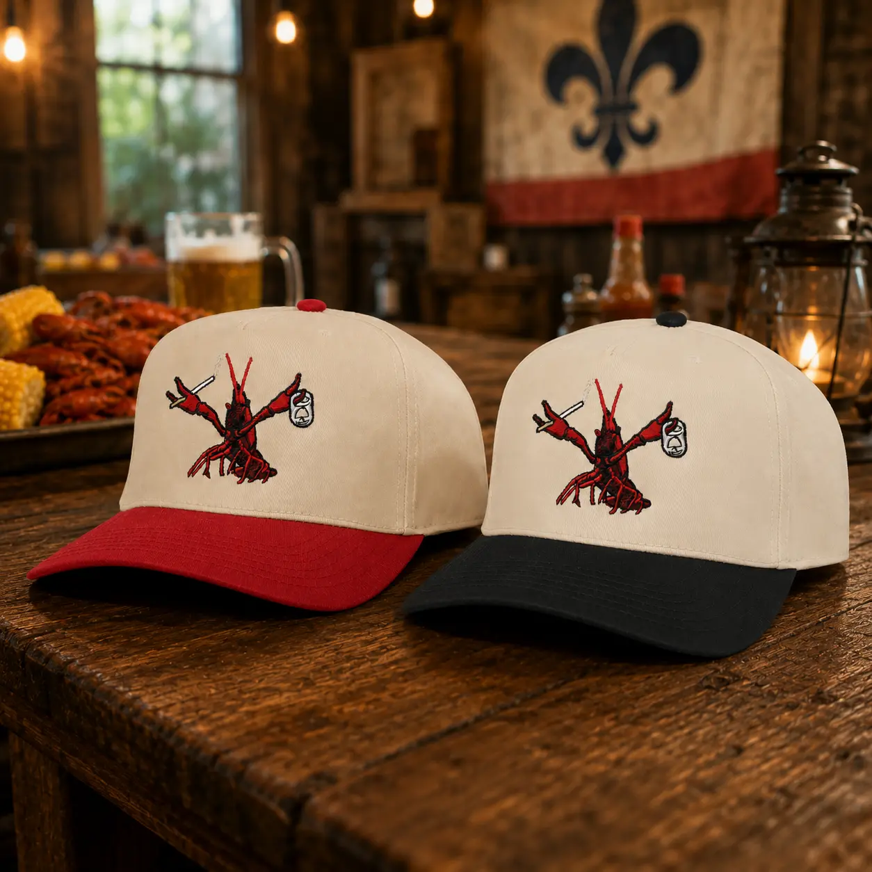 Crawdaddy Embroidered Trucker Hat, Funny Crawfish Beer Cap, Two Tone Cajun Seafood Hat, Louisiana Boil Snapback for Men and Women