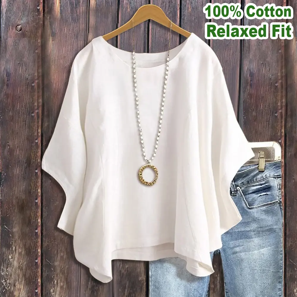 Cherrybetty Solid Oversized Batwing Sleeve Loose Plus Size Top Casual Blouses Summer Essential Chic Top outfits Minimalist Feminine Womenswear casual outfits women cute summer outfit for Teachers and Moms