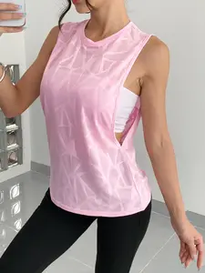 Women's Geometric Print Sports Tank Top, Casual Breathable Quick Drying Sports Vest, Ladies Sportswear for Gym Workout Running, Hollow Back Activewear