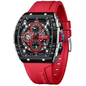 PASOY Men's Red Sports Watch with Bold Large Dial Chronograph and Comfortable Rubber Strap, Waterproof Quartz Wristwatch Designed for Streetwear and Sport, Strong Statement Color That Stands Out and Brings Energy to Any Outfit