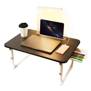 Laptop Desk for Bed - Lap Desk with LED Desk Light, Adjustable Tablet/Bed Table W/ Foldable Legs & Storage Drawer