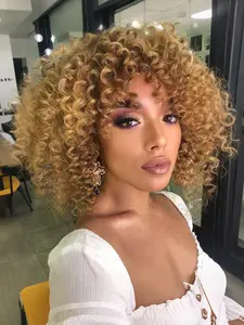 12 Inch Curly Wigs for Women, Gorgeous Fluffy Wigs with Bangs, Synthetic Full Machine Wigs for Party, Daily Use, Kinky Curly Wig