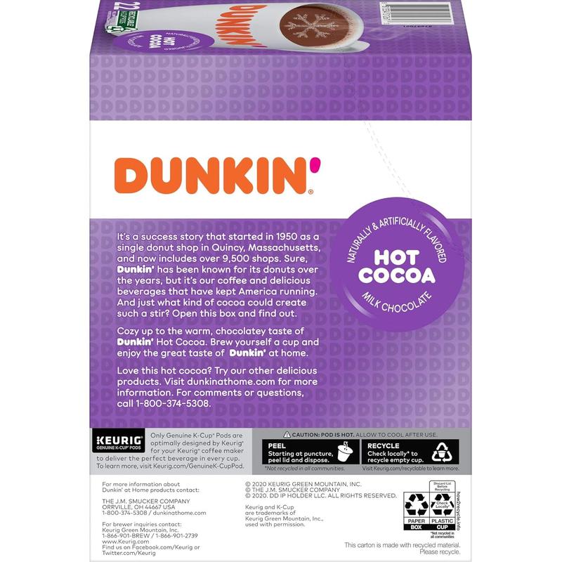 Dunkin' Donuts Milk Chocolate Hot Cocoa Keurig Single-Serve K-Cup, Box Of 22
