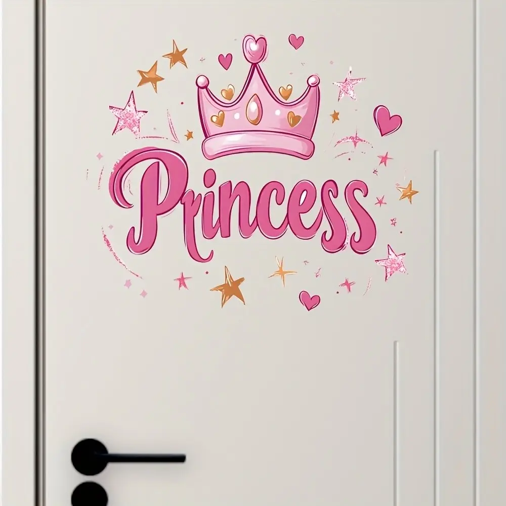 Princess Wall Sticker Art Decor Style, Crown with Sparkle, Self-Adhesive Door Decal, Decorative Decal, Door Decorations, Suitable for Bedroom, Smooth Surface, Single Use, Decoration Items