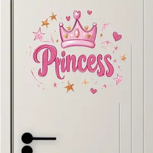 Princess Wall Sticker Art Decor Style, Crown with Sparkle, Self-Adhesive Door Decal, Suitable for Bedroom, Smooth Surface, Single Use, Decoration Items