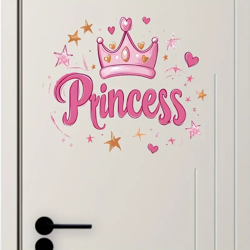 Princess Wall Sticker Art Decor Style Crown with Sparkle, Self-Adhesive Door Decal, Decorative Decal, Door Decorations, Suitable for Bedroom, Smooth Surface, Single Use, Decoration Items, Decorative Wall Stickers