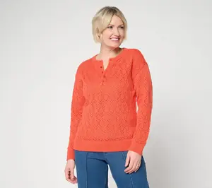Me by Jennie Garth Slouchy Pointelle Henley Sweater