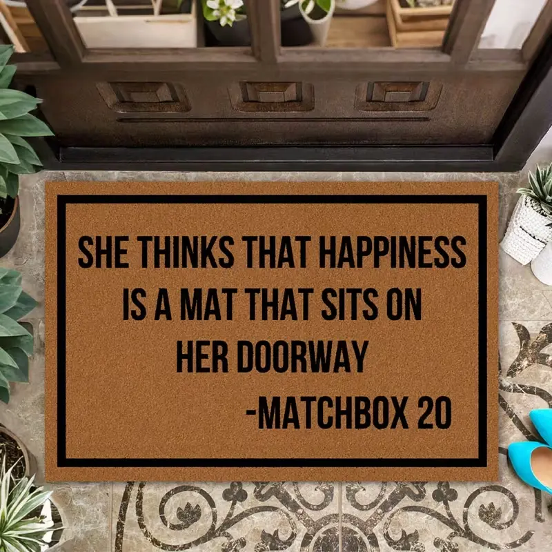 Funny Summerwins  Welcome Door Mat, She Thinks That Happiness is a mat Non Slip Entrance Door Mat, Rubber Back Indoor/Outdoor Floor Mat for Home & Room Decoration, Area Mat Doormat for Entryway Living Dining Room Bedroom Kitchen Porch Yard