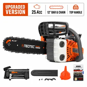 【DealsForYouDays】NEOTEC Gas Chainsaw, Upgraded 25.4CC 12" Top Handle 1.2HP 2-Stroke Lightweight Handheld Chain Saw with Bar & Chain for Tree Trimming, Branch Cutting, Wood Cutting, Home Yard Work & Dad Gift