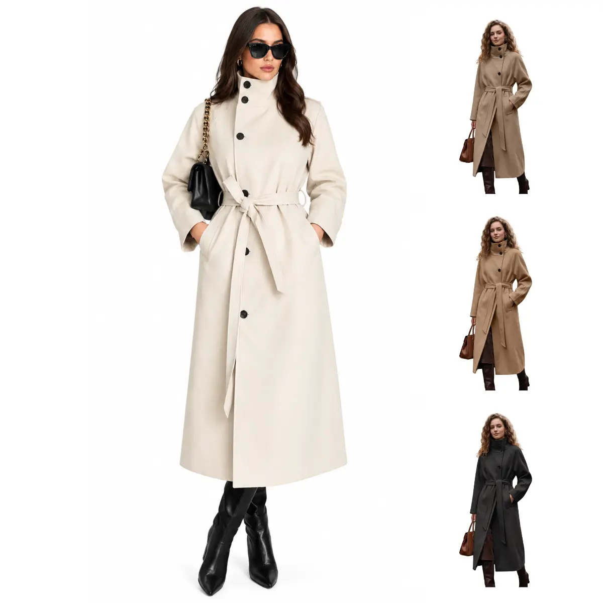 SCUSTY Women's Stand Up Collar Double-Sided Woolen Long Coat For Lazy Style Woolen Coat Long Coat with Wool and High Neck