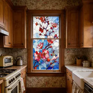 Glitter Frosted Static Cling Window Film | Light Transmitting Non-Opaque Privacy | Free Installation Tools | 1 Roll 44.5x100cm 3 Stained Glass Floral Styles Optional