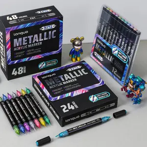 Double-Headed Metal Acrylic Marker Set, 12/24/48 Colors Available, Soft Tip & Hard Tip, Smart Ink Control, Multi-Material Use, Dual Tip Pens