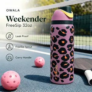Owala Weekender FreeSip 32oz Insulated Stainless Steel Water Bottle Gloss Dusty Pink Leopard Cheetah Print Two-Tone Pink Black Yellow Flip Lid Built-In FreeSip Straw Leak Proof Lockable Carry Handle 24 Hours Cold Retention BPA Free Sports Flask For