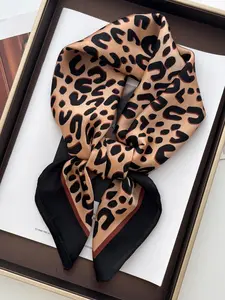 Leopard Print Square Scarf for Women, Luxury Imitation Silk Bandana, Casual & Versatile Neck Accessory, Stylish Fashion Item, All Seasons Use