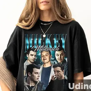 Generic Brand Women's Cotton Fabric Casual Fit Mickey Milkovich Shameless Limited Vintage T-Shirt - Round/Crew Neck 90s Retro Graphic Top, Ideal Gift for TV Series Enthusiasts