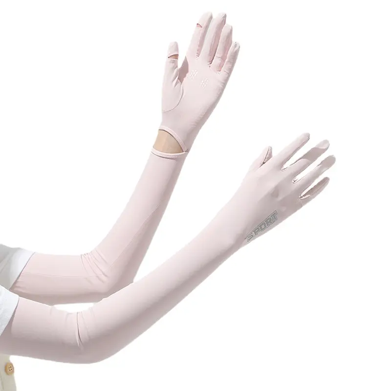 Summer Long Ice Silk Sun Protection Gloves For Women UV Protection Flip Cover Cool Feeling Arm Sleeves Imitation Brocade Outdoor Driving Cycling Sun Sleeves In Stock