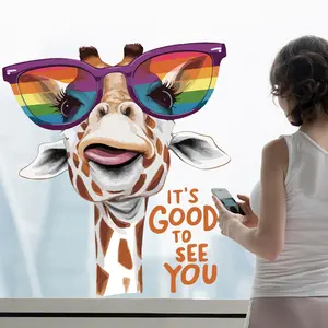 Nordic Style Rainbow Lens Giraffe Print Glass Sticker, Decorative Window Decal, Unique Home Decoration, Fun and Colorful Design