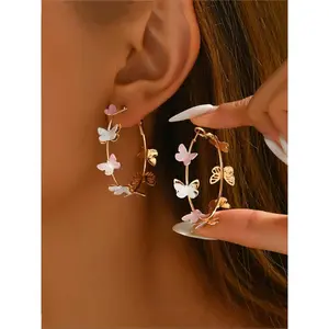 Butterfly Design Hoop Earrings, Fashionable Multilayer Earrings for Women, Daily Use, Fashion Jewelry Accessories, Trendy All-match & Exquisite Jewelry for Birthday Gift