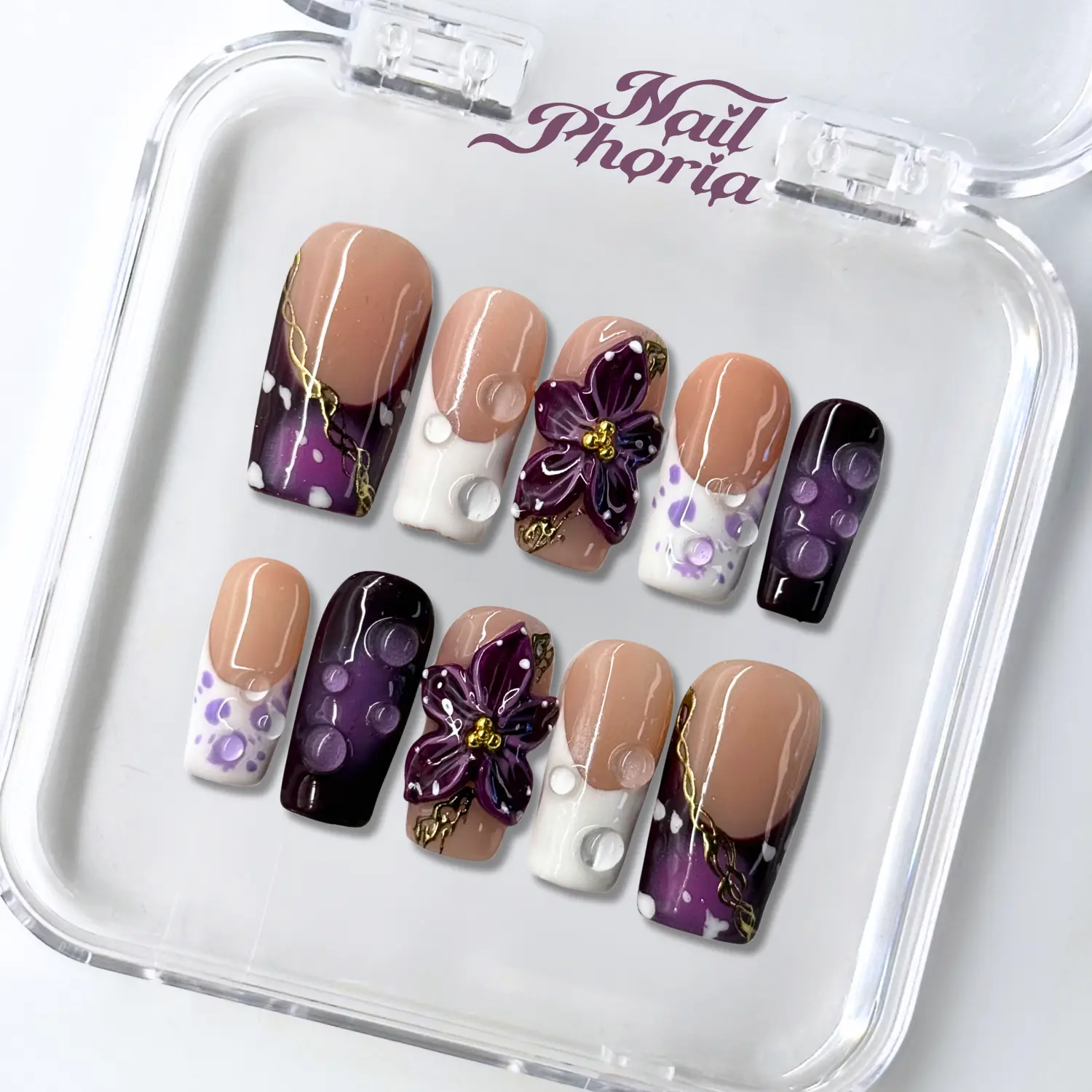NailPhoria AMETHYST ALLURE - Handmade Press-On Nails | Reusable, Salon-Quality, Long-Lasting, Glossy Design