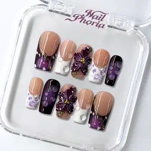 NailPhoria AMETHYST ALLURE - Handmade Press-On Nails | Reusable, Salon-Quality, Long-Lasting, Glossy Design