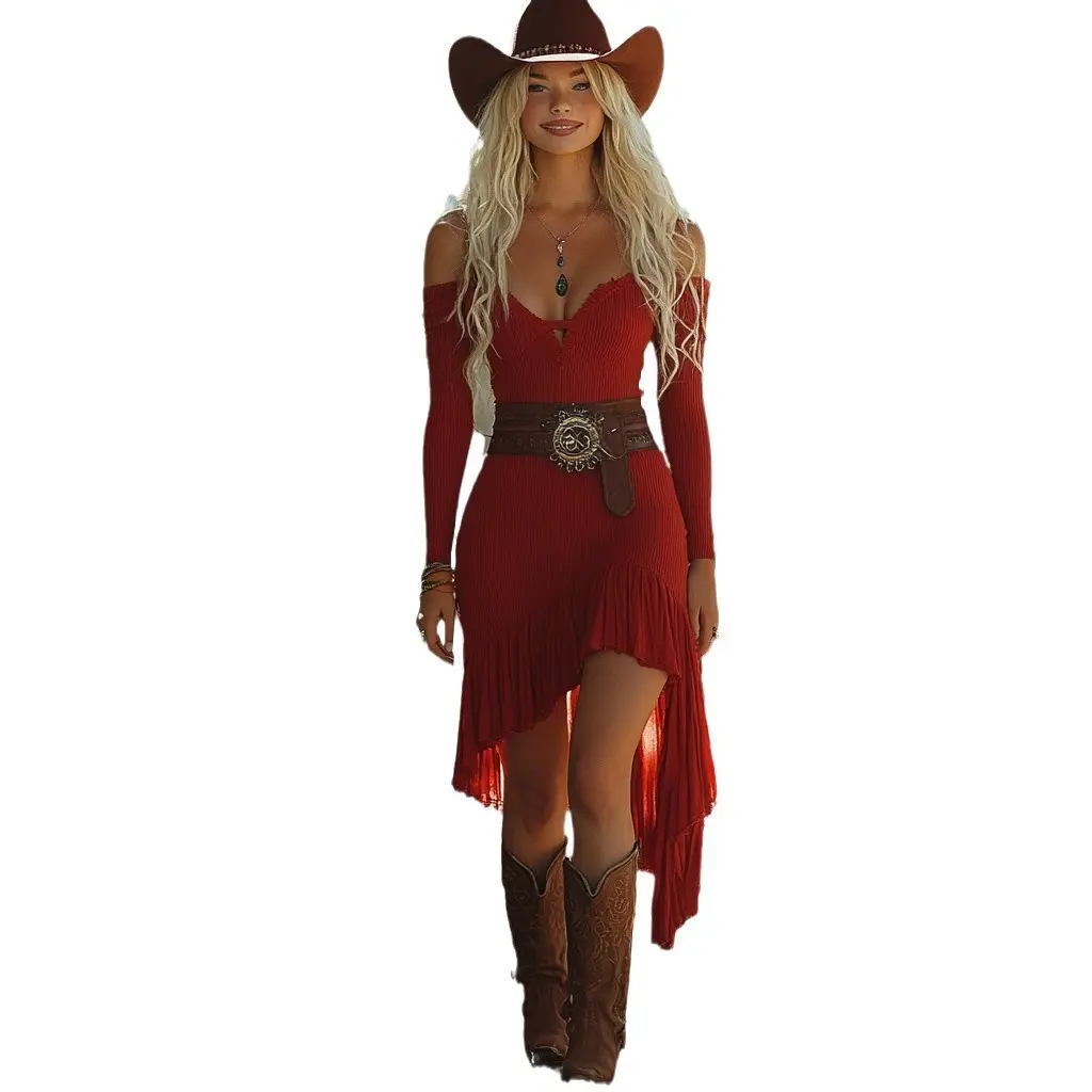 Cross-border European and American sexy retro western cowboy style casual long-sleeved dress - TikTok Shop Cross-border European and American sexy retro western cowboy style casual long-sleeved dress - TikTok Shop