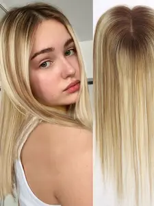 14Inch Blonde Highlight Human Hair Toppers Hair Pieces For Women Light&Breathable Lace Clips In Toppers Human Hair Extensions For Woman Toupee