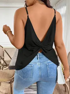 【Plus Size】 Solid Color Fitted Cami Top, Elegant Fashion Casual Top for Daily Outdoor Wear, Women Plus Clothing for Summer