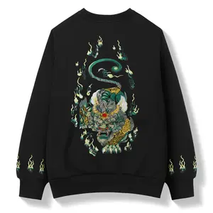 Sw9007 Niepce Japanese Streetwear Embroidered Emerald Kirin Sweater