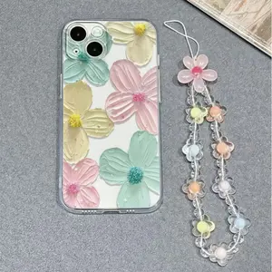 Transparent Floral Pattern Phone Case, Soft Protective Cover, Anti-Slip Shockproof, Compatible with iPhone 17/12/13/14/15 Series, Lanyard