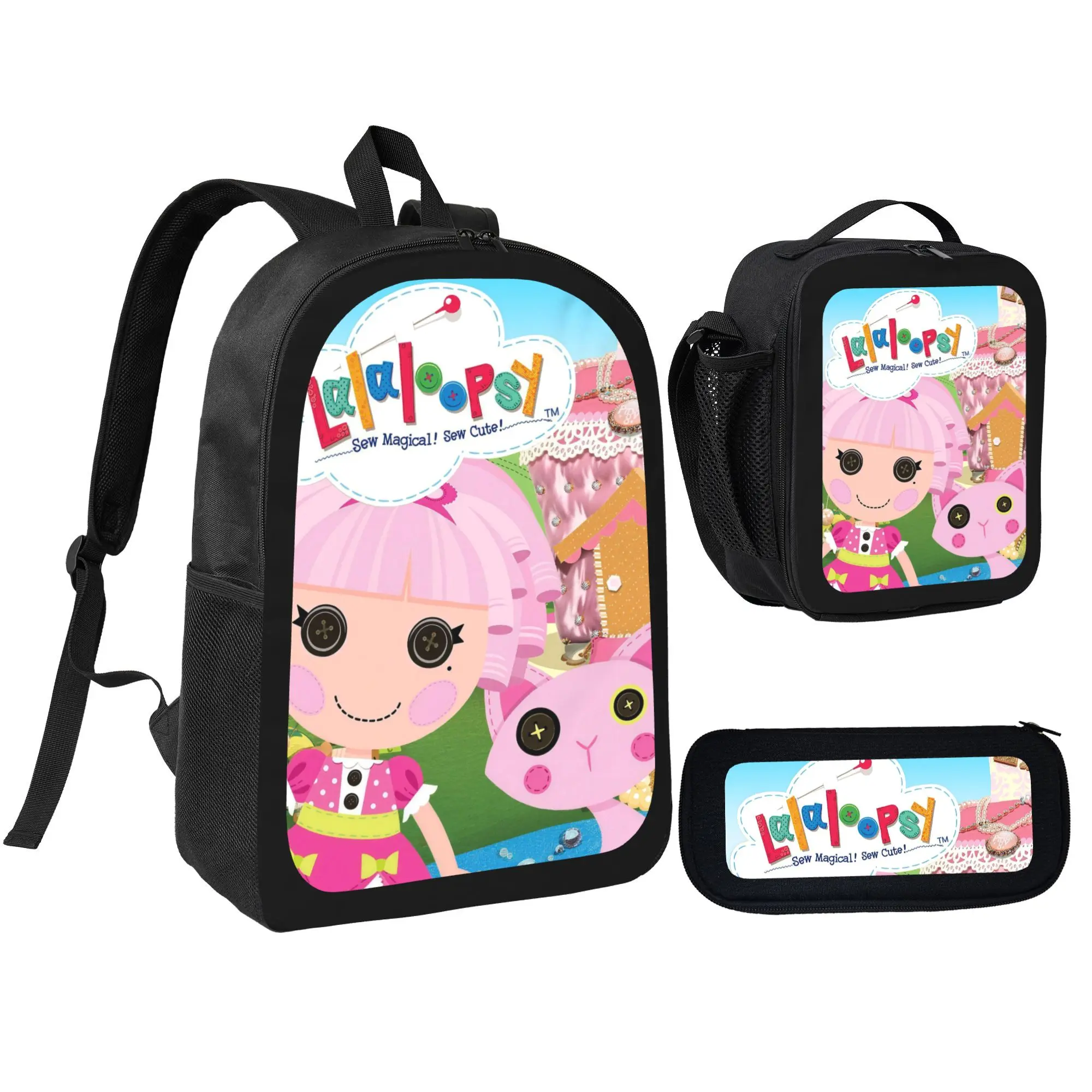 Cute pink Lalaloopsy doll and cat-print children's backpack set